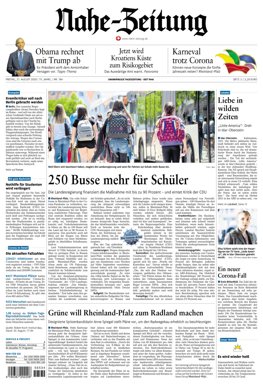 Nahe-Zeitung vom Freitag, 21.08.2020