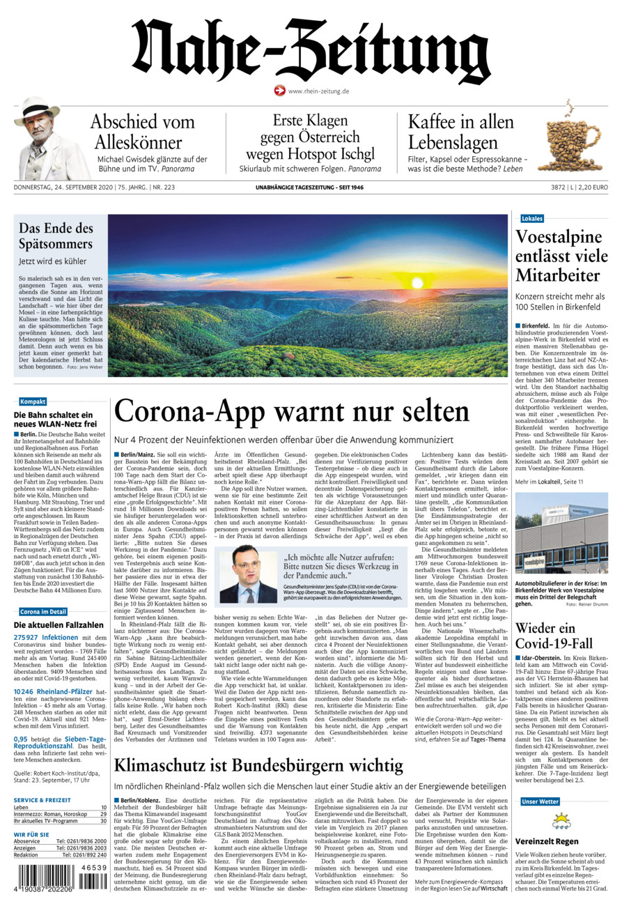 Nahe-Zeitung vom Donnerstag, 24.09.2020
