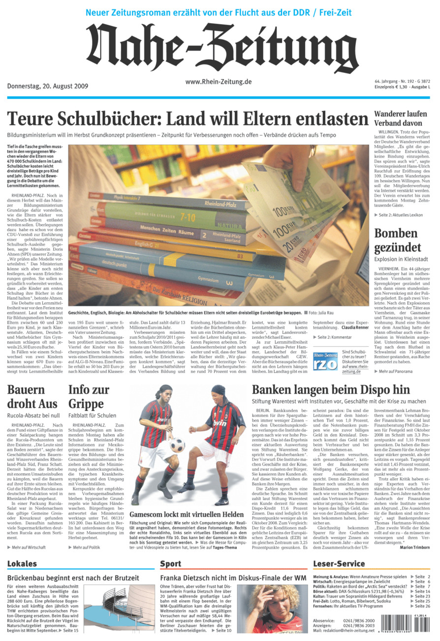 Nahe-Zeitung vom Donnerstag, 20.08.2009