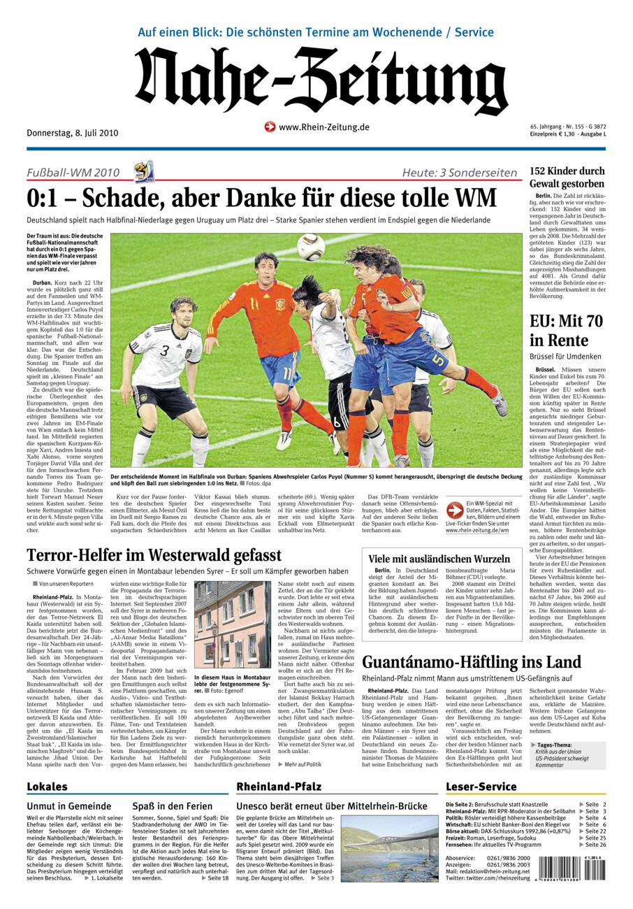 Nahe-Zeitung vom Donnerstag, 08.07.2010