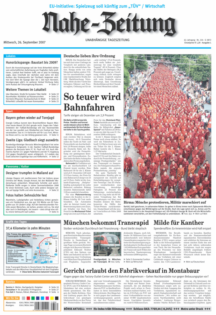 Nahe-Zeitung vom Mittwoch, 26.09.2007