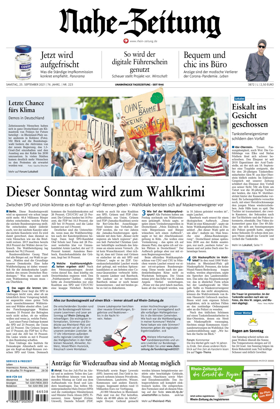 Nahe-Zeitung vom Samstag, 25.09.2021