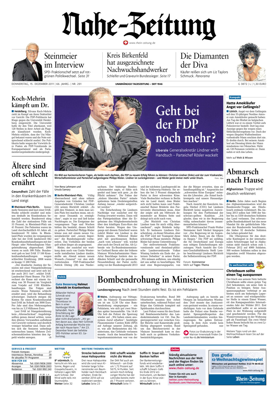 Nahe-Zeitung vom Donnerstag, 15.12.2011