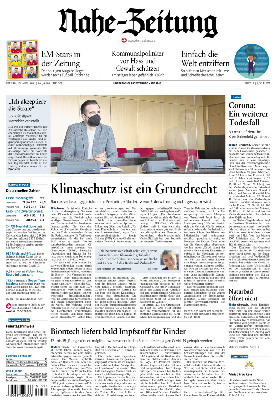 Nahe-Zeitung vom Freitag, 30.04.2021
