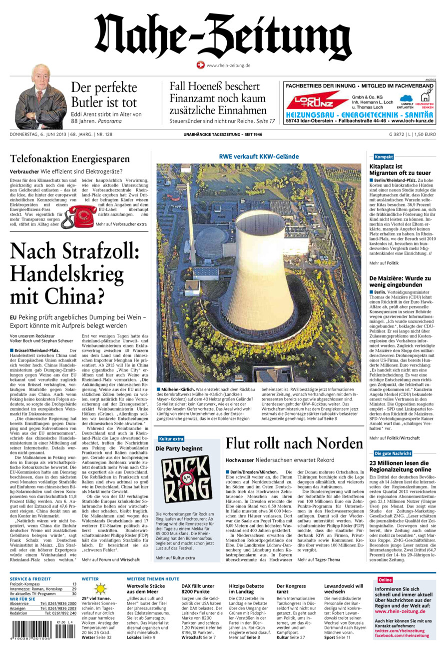 Nahe-Zeitung vom Donnerstag, 06.06.2013