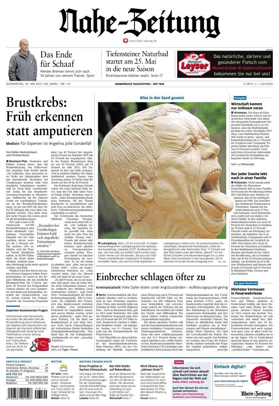 Nahe-Zeitung vom Donnerstag, 16.05.2013