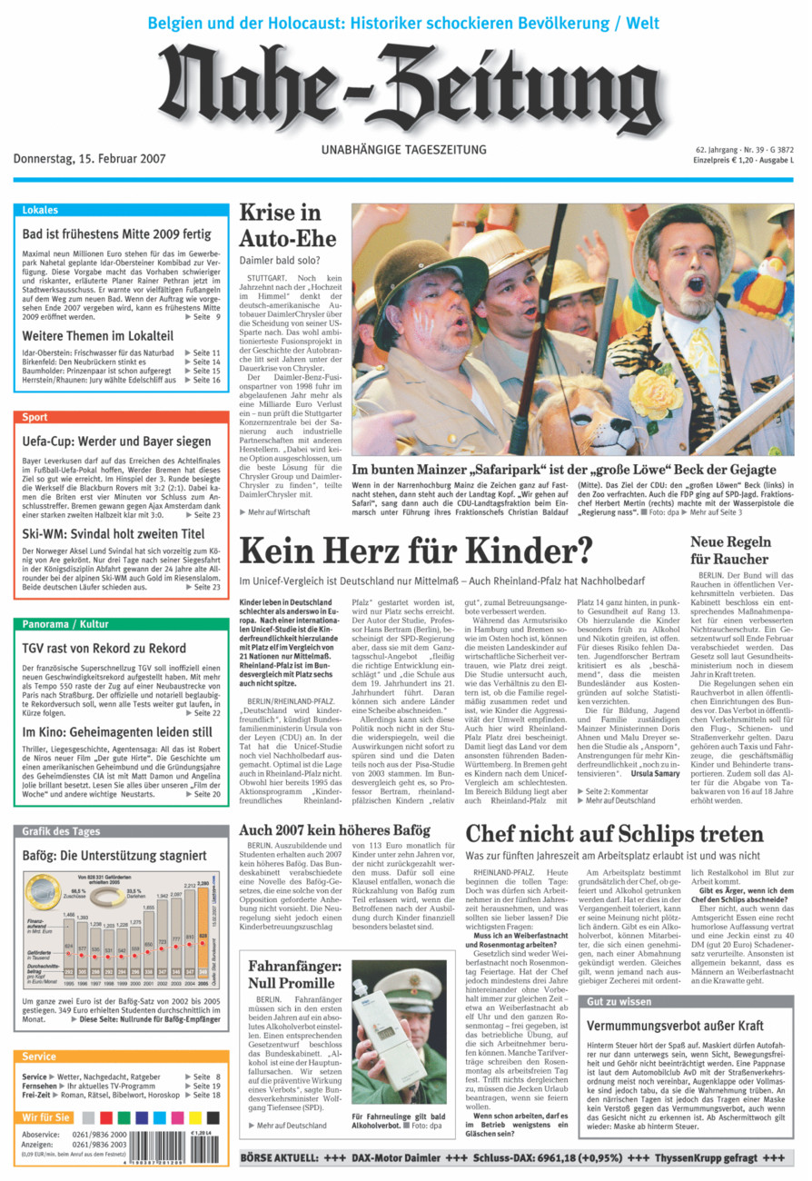 Nahe-Zeitung vom Donnerstag, 15.02.2007
