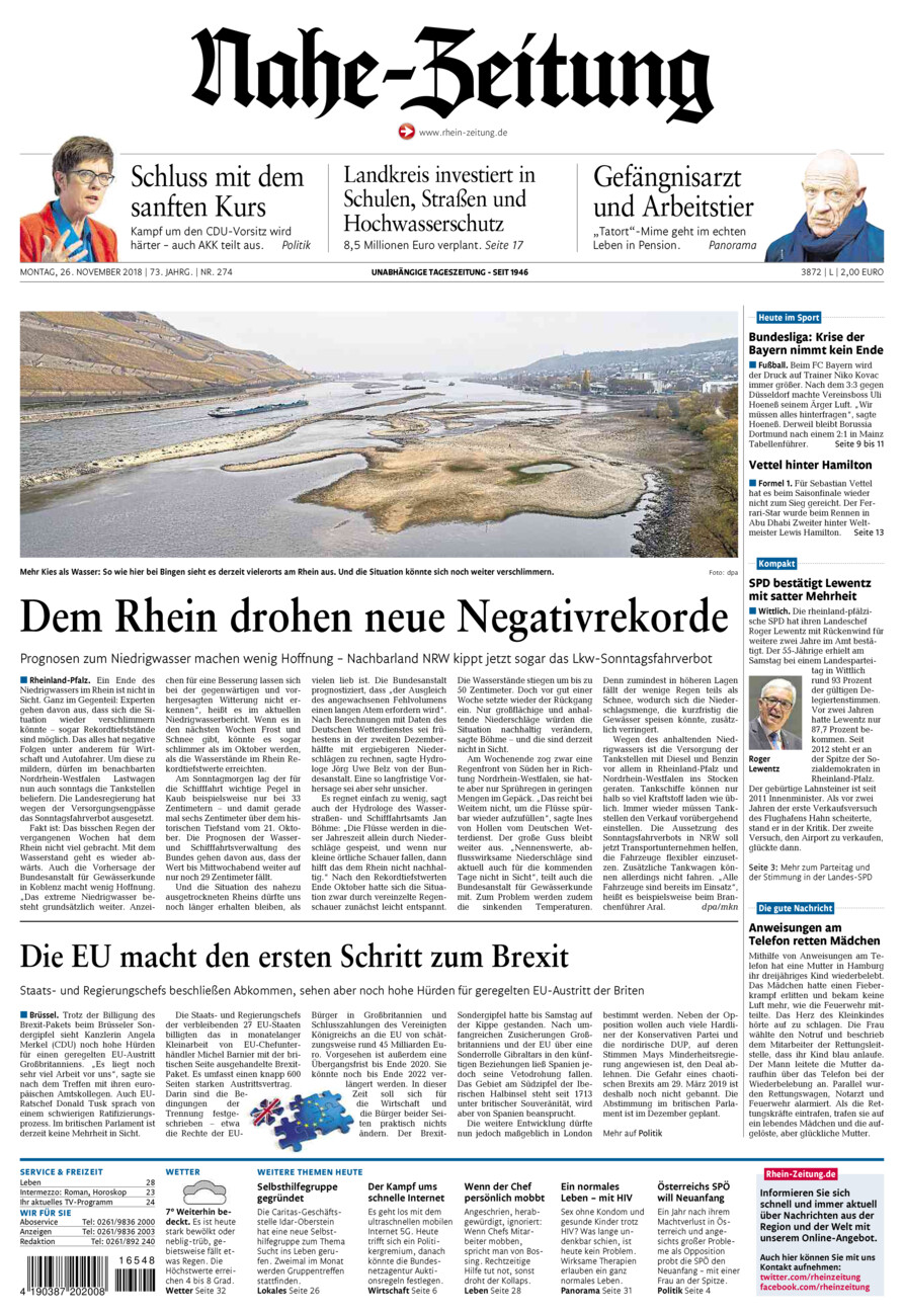 Nahe-Zeitung vom Montag, 26.11.2018
