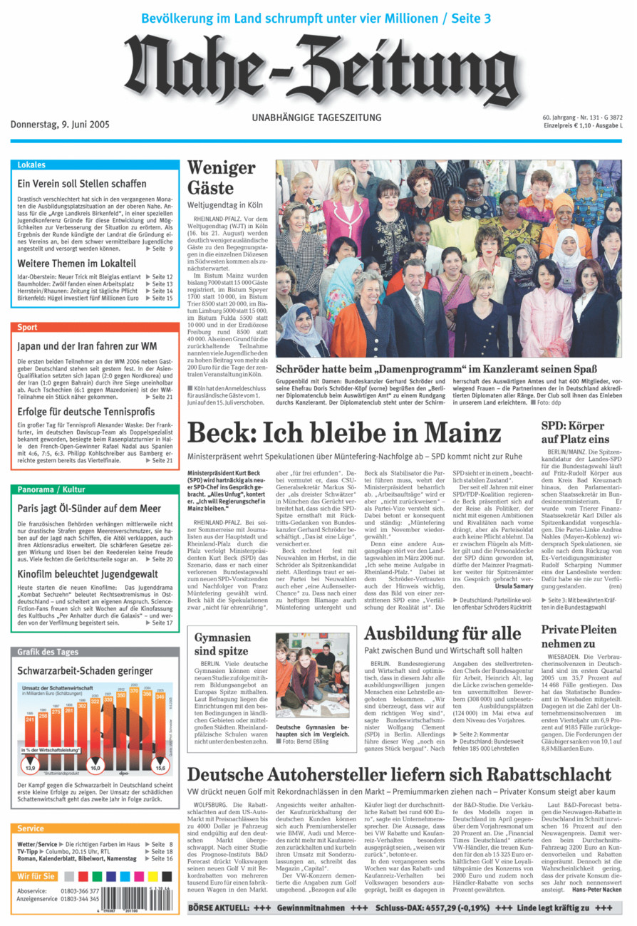 Nahe-Zeitung vom Donnerstag, 09.06.2005