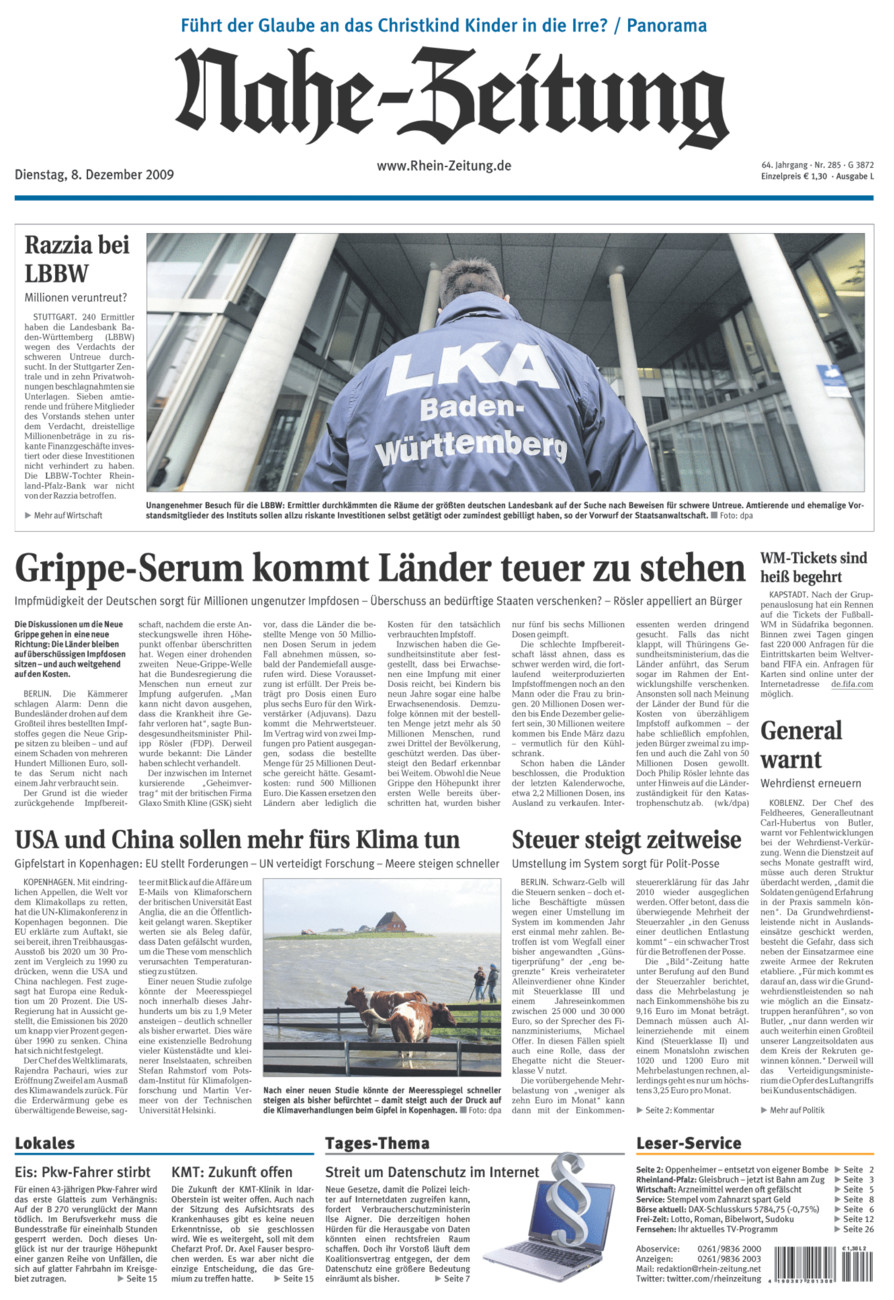 Nahe-Zeitung vom Dienstag, 08.12.2009