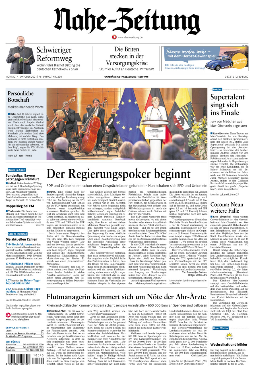 Nahe-Zeitung vom Montag, 04.10.2021