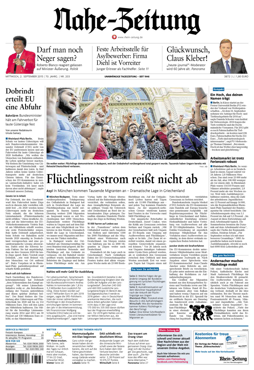 Nahe-Zeitung vom Mittwoch, 02.09.2015