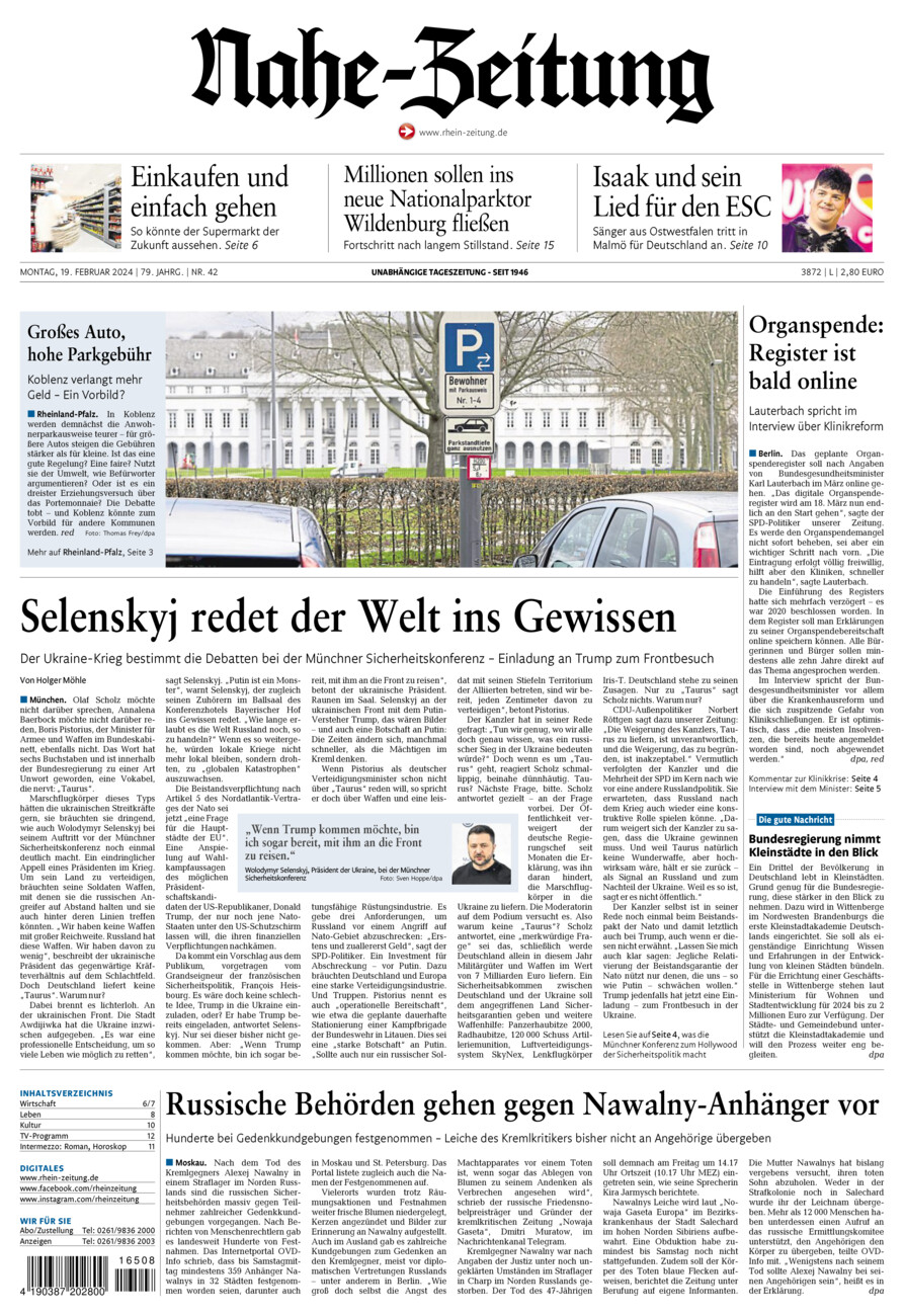 Nahe-Zeitung vom Montag, 19.02.2024