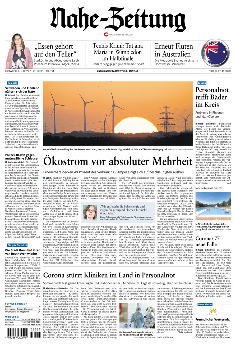 Nahe-Zeitung vom Mittwoch, 06.07.2022