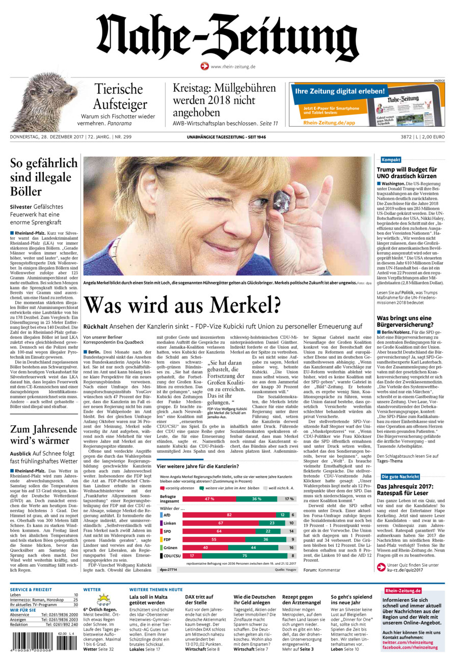Nahe-Zeitung vom Donnerstag, 28.12.2017
