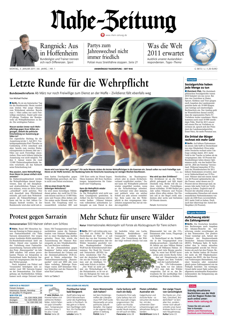 Nahe-Zeitung vom Montag, 03.01.2011