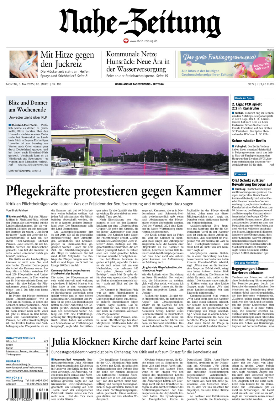 Nahe-Zeitung vom Montag, 05.05.2025