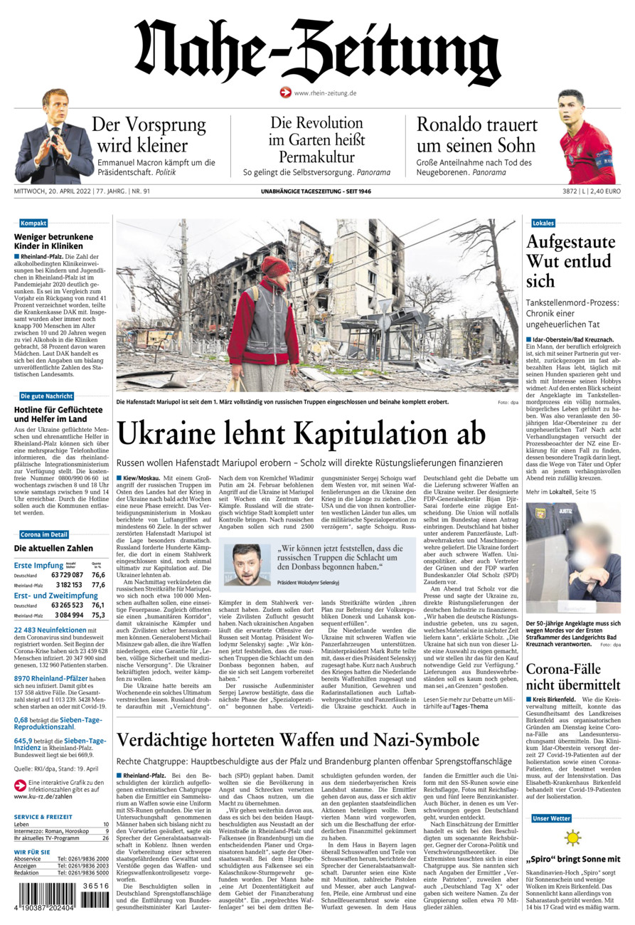 Nahe-Zeitung vom Mittwoch, 20.04.2022