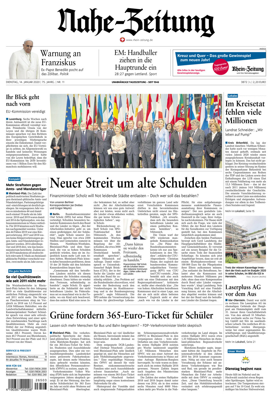Nahe-Zeitung vom Dienstag, 14.01.2020