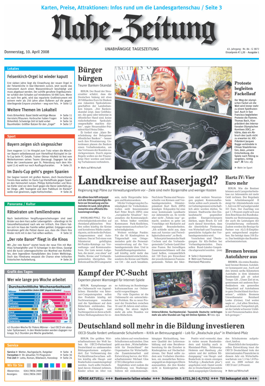Nahe-Zeitung vom Donnerstag, 10.04.2008