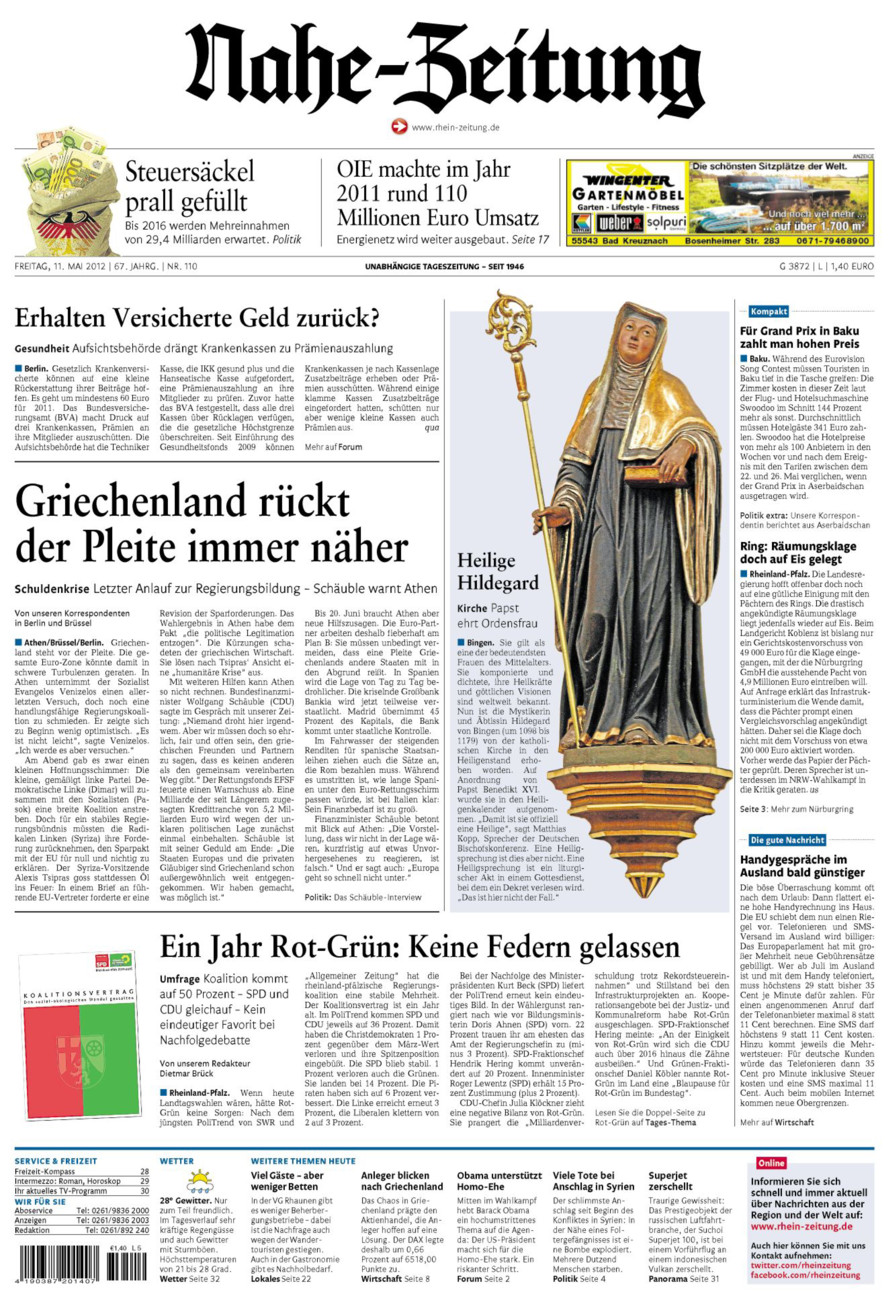 Nahe-Zeitung vom Freitag, 11.05.2012