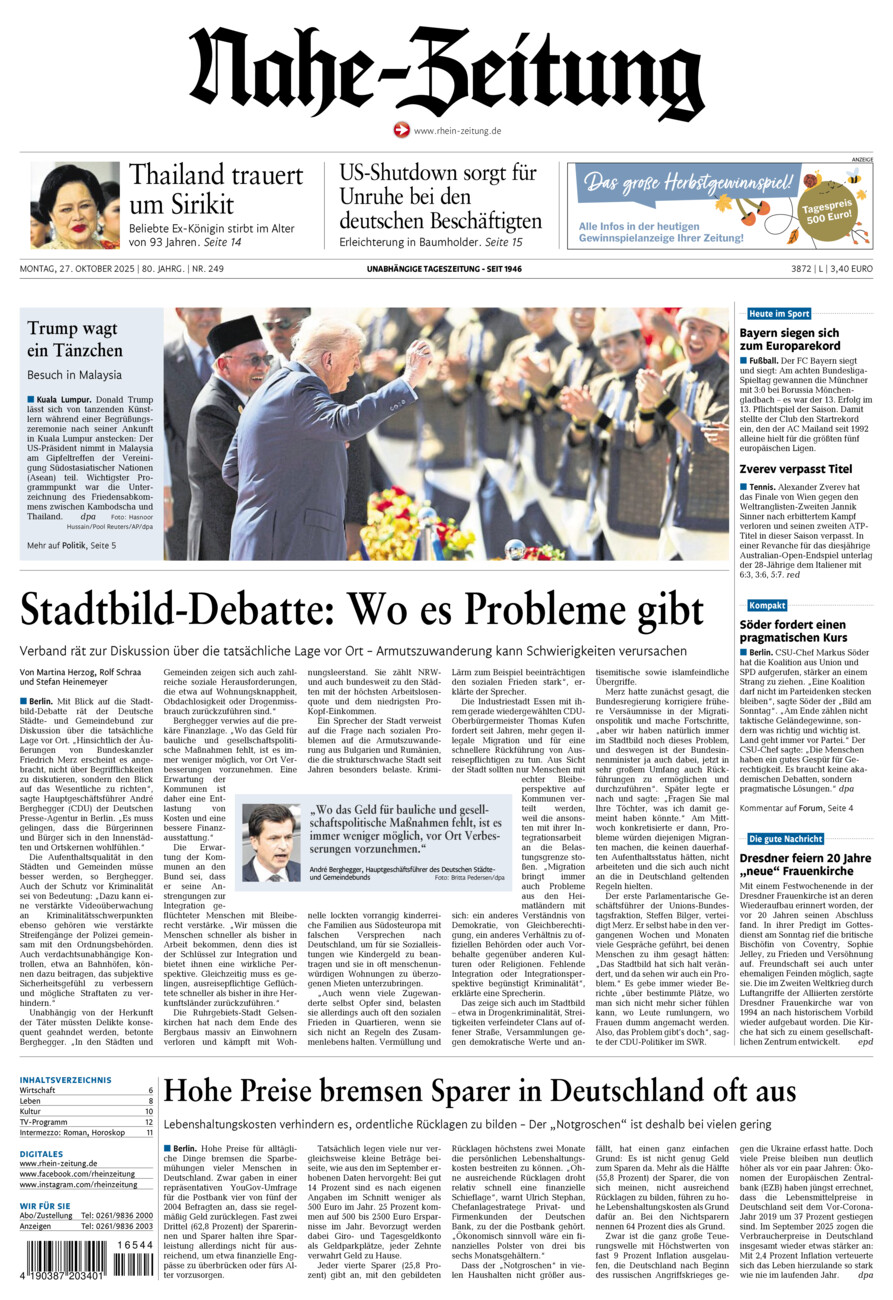 Nahe-Zeitung vom Montag, 27.10.2025