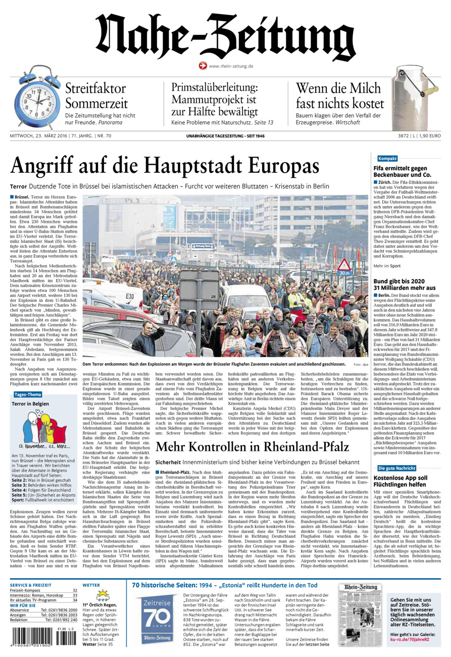Nahe-Zeitung vom Mittwoch, 23.03.2016