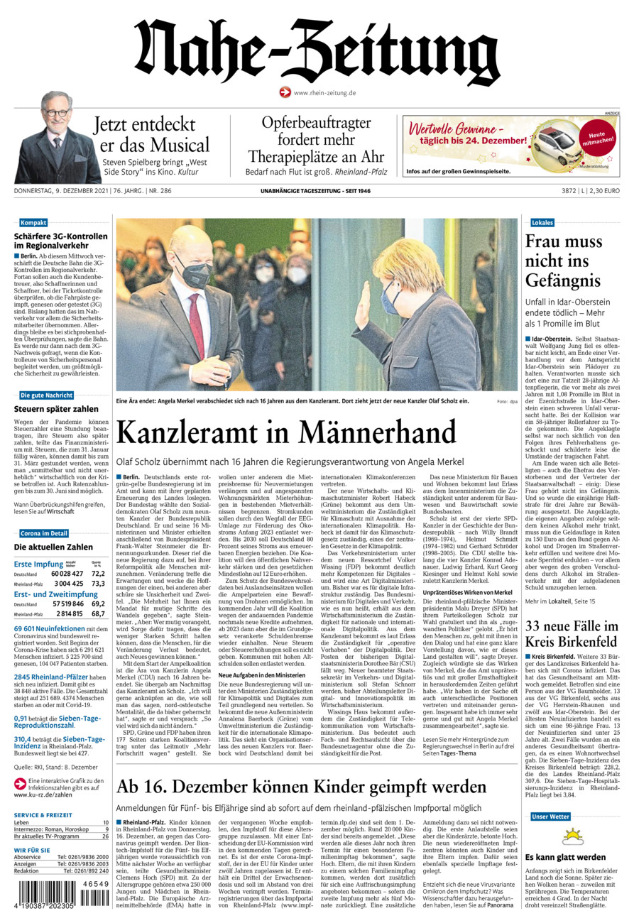 Nahe-Zeitung vom Donnerstag, 09.12.2021