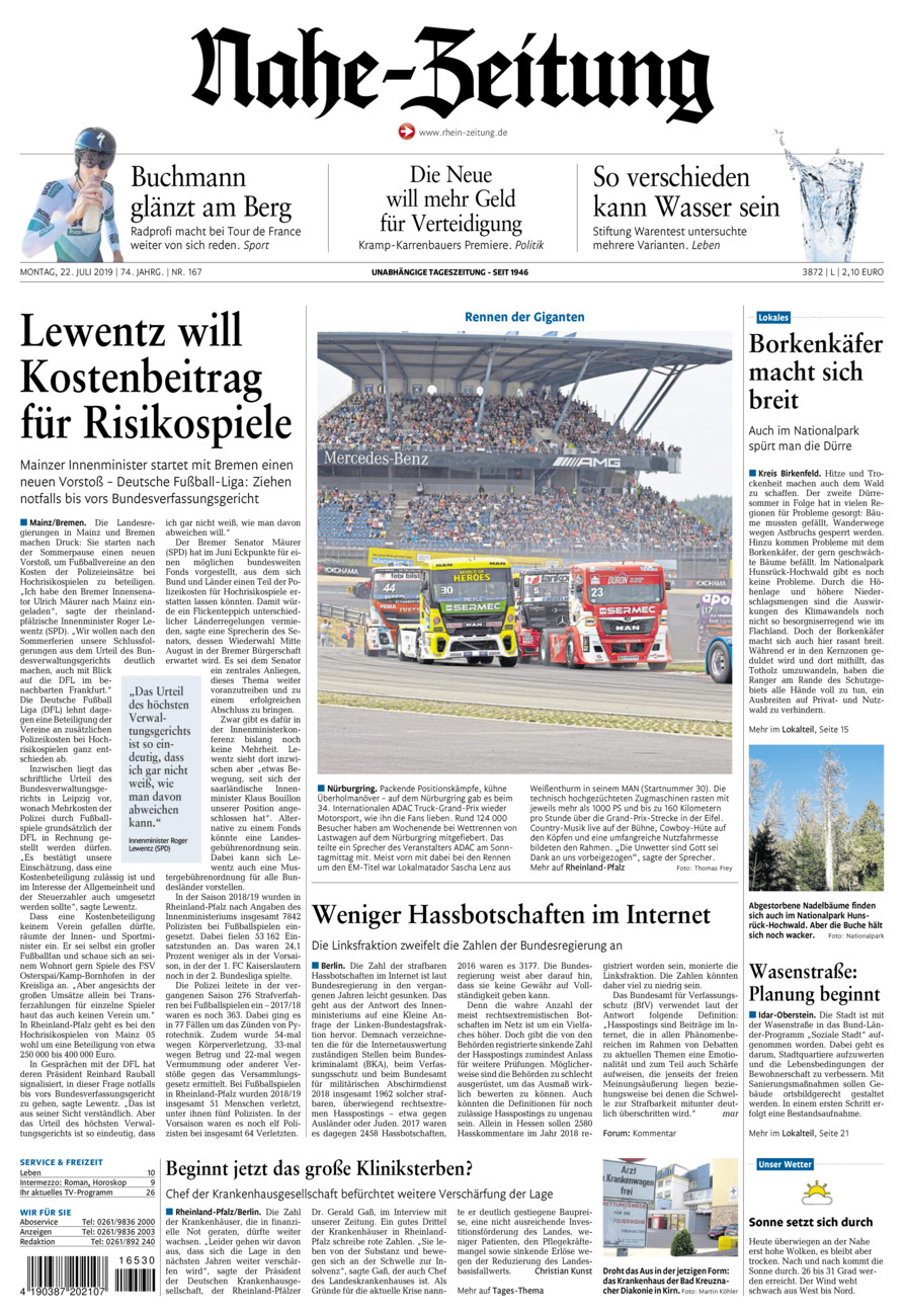 Nahe-Zeitung vom Montag, 22.07.2019
