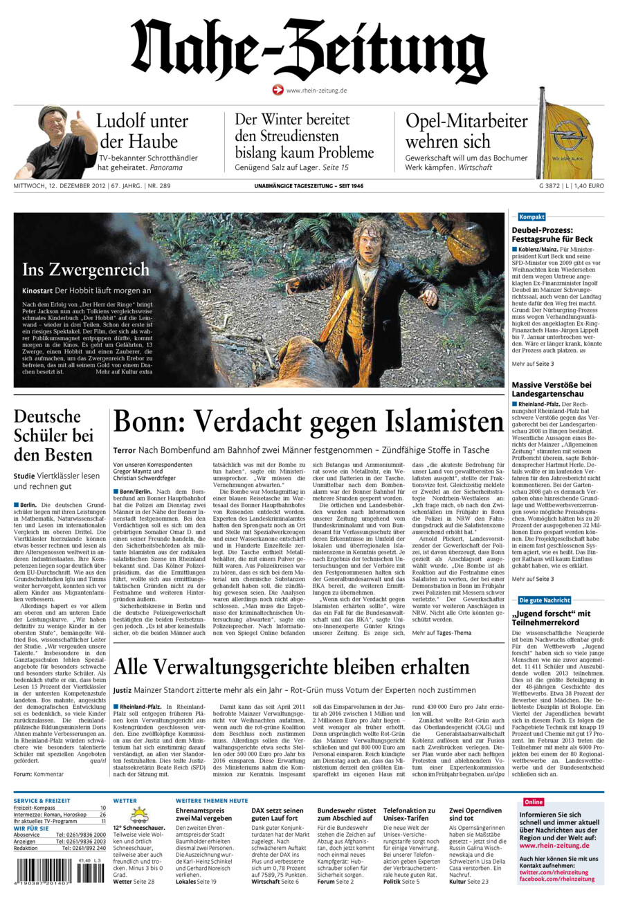Nahe-Zeitung vom Mittwoch, 12.12.2012