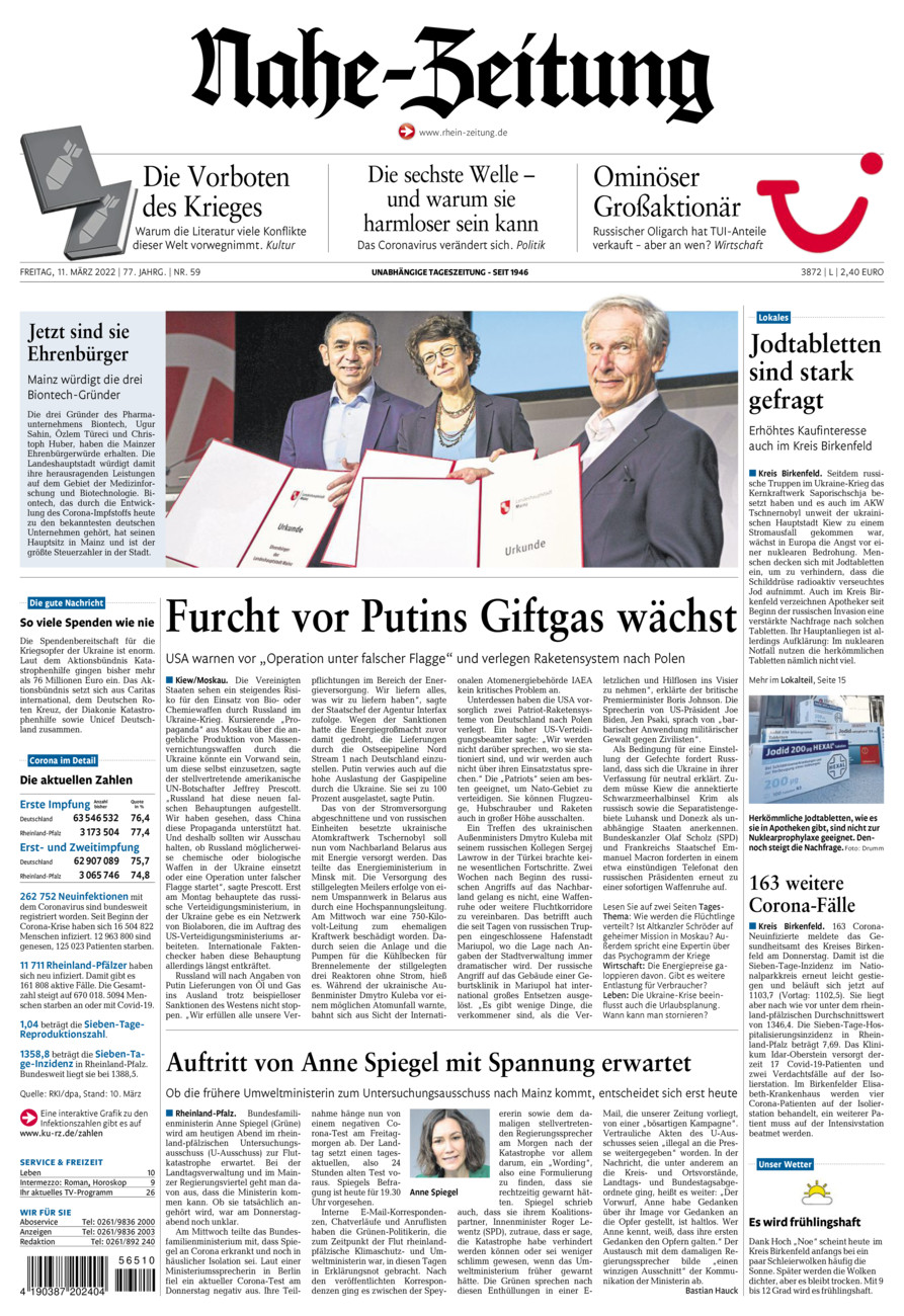 Nahe-Zeitung vom Freitag, 11.03.2022