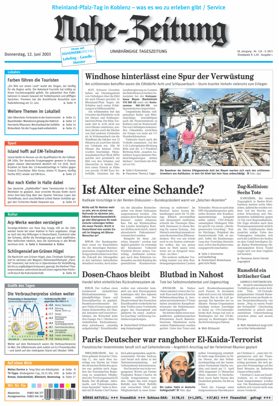 Nahe-Zeitung vom Donnerstag, 12.06.2003