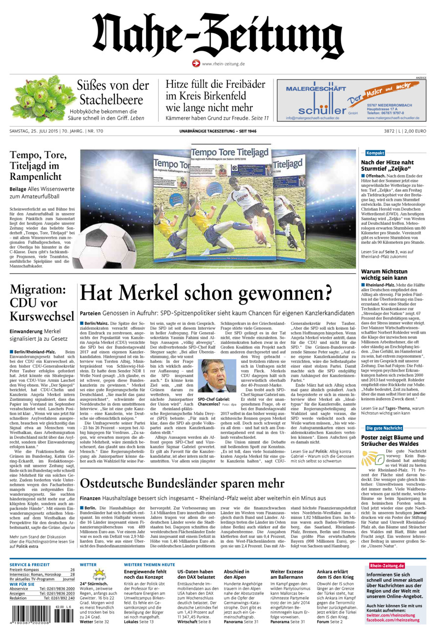 Nahe-Zeitung vom Samstag, 25.07.2015