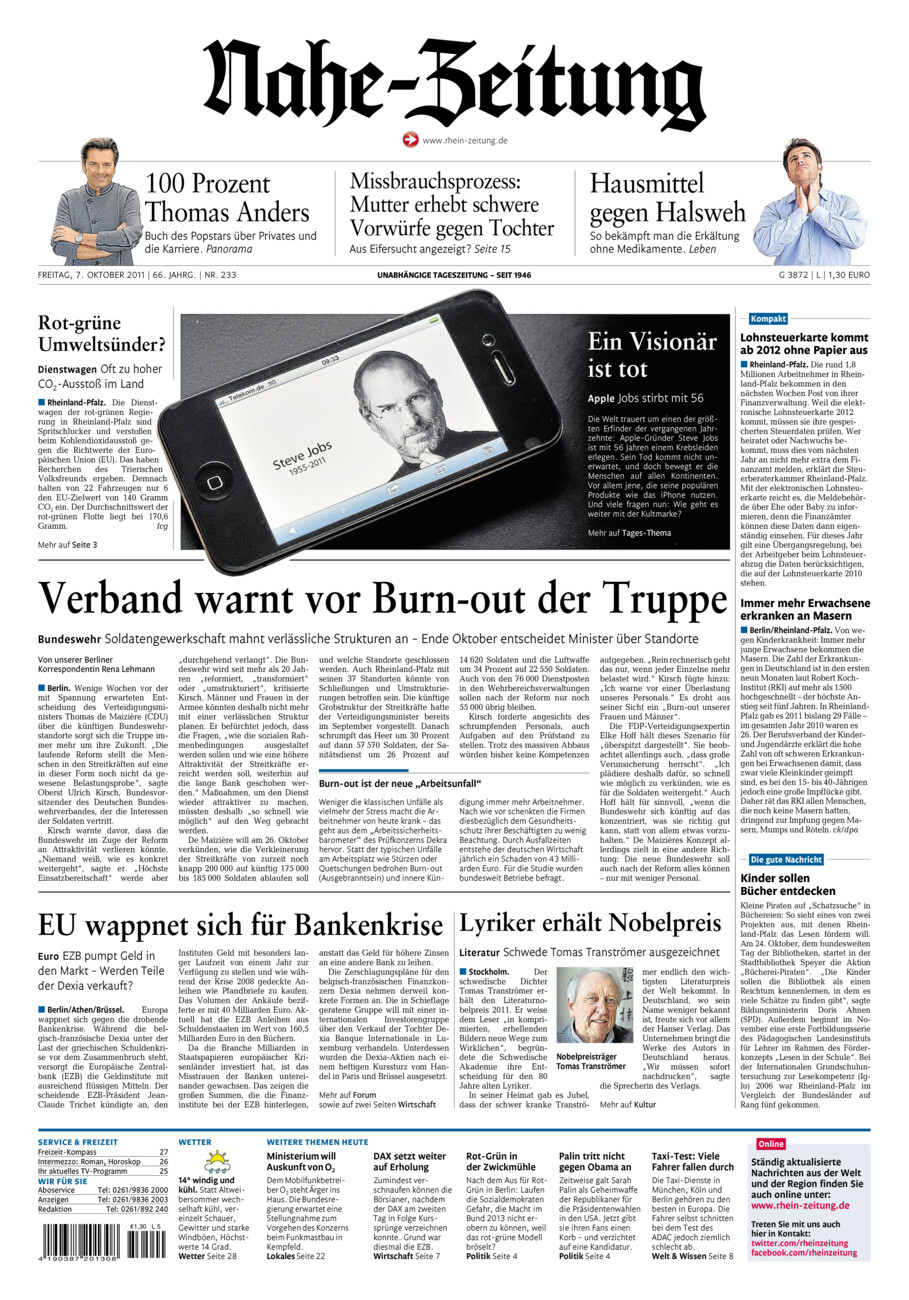 Nahe-Zeitung vom Freitag, 07.10.2011
