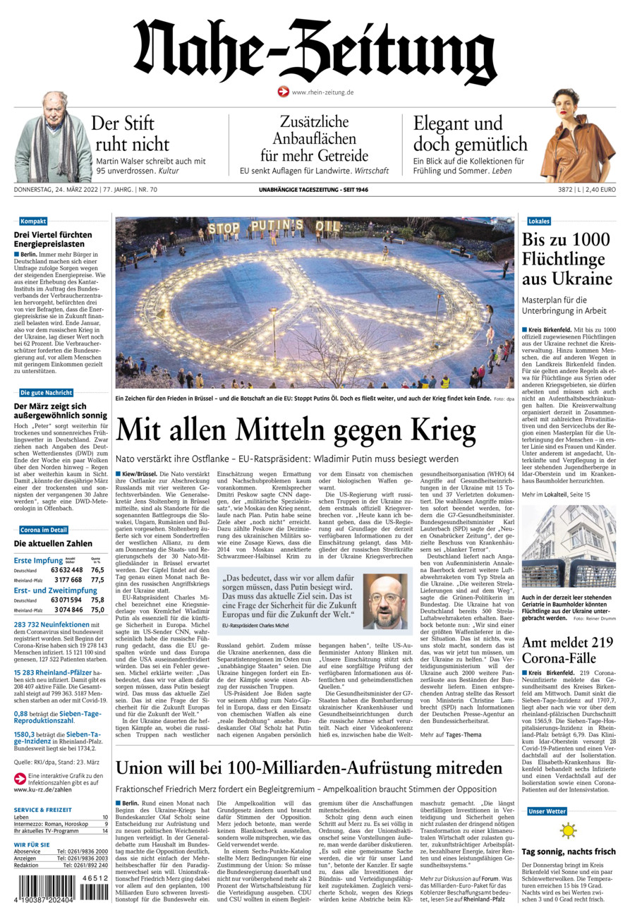 Nahe-Zeitung vom Donnerstag, 24.03.2022