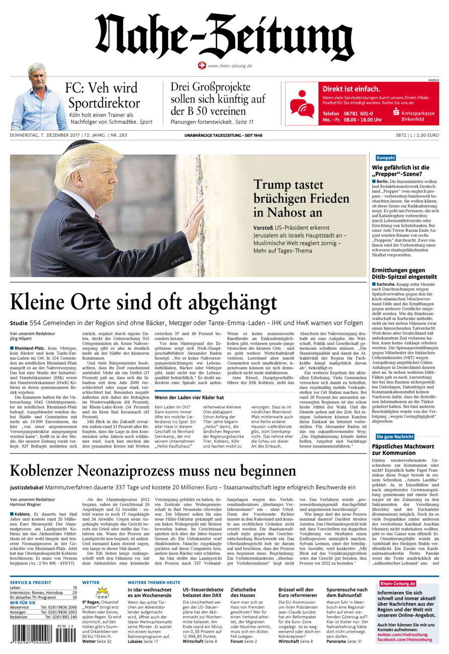 Nahe-Zeitung vom Donnerstag, 07.12.2017