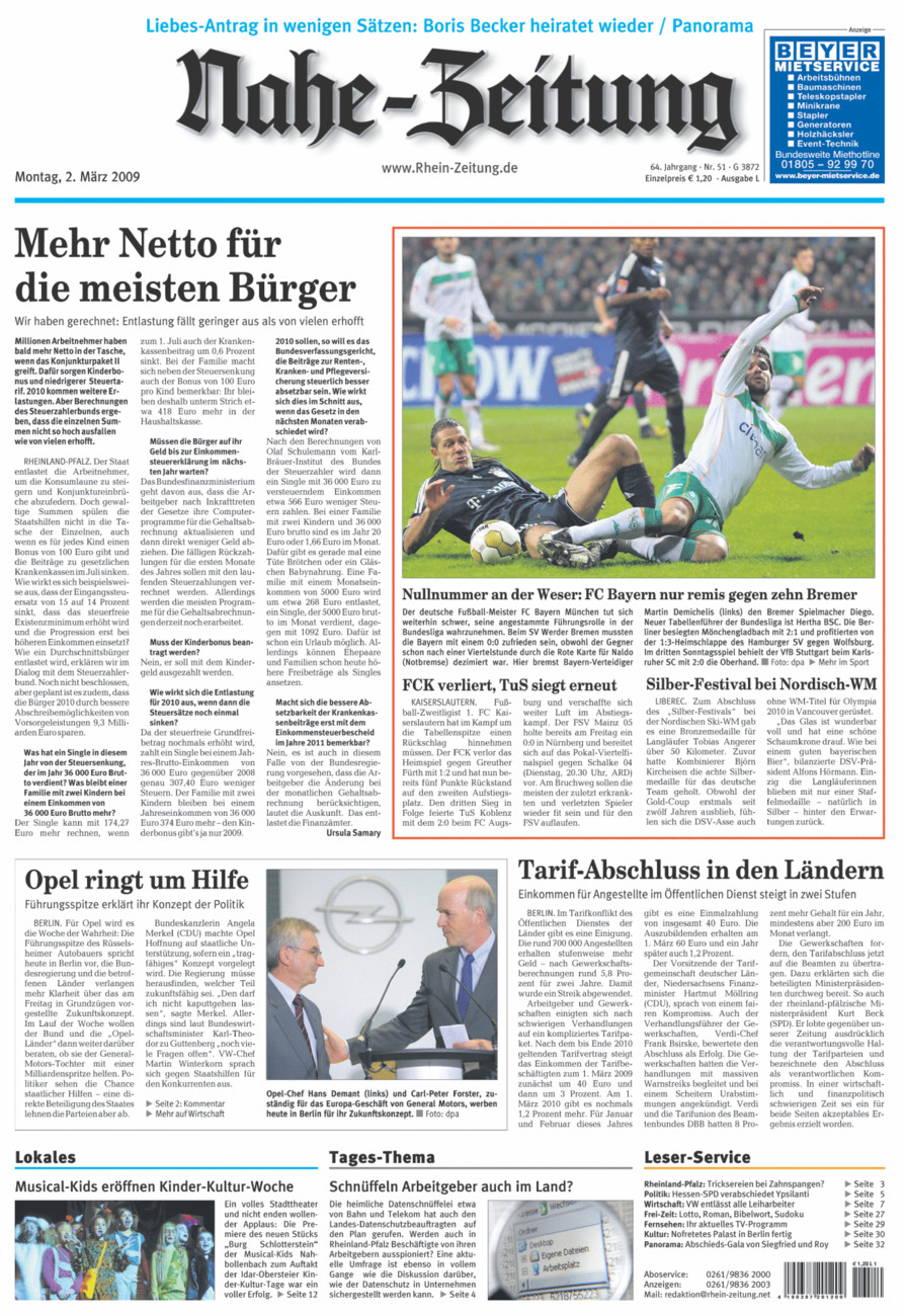 Nahe-Zeitung vom Montag, 02.03.2009