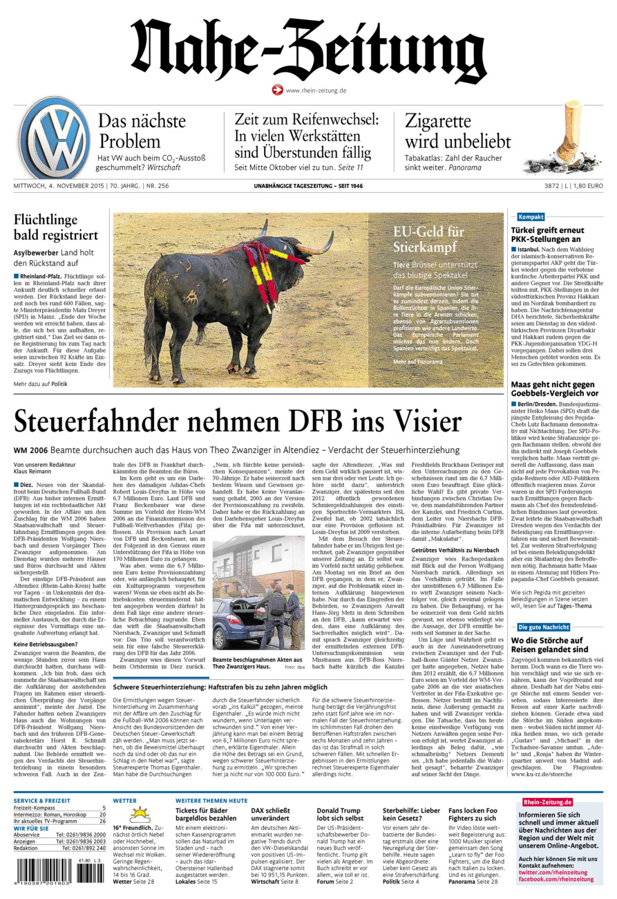 Nahe-Zeitung vom Mittwoch, 04.11.2015