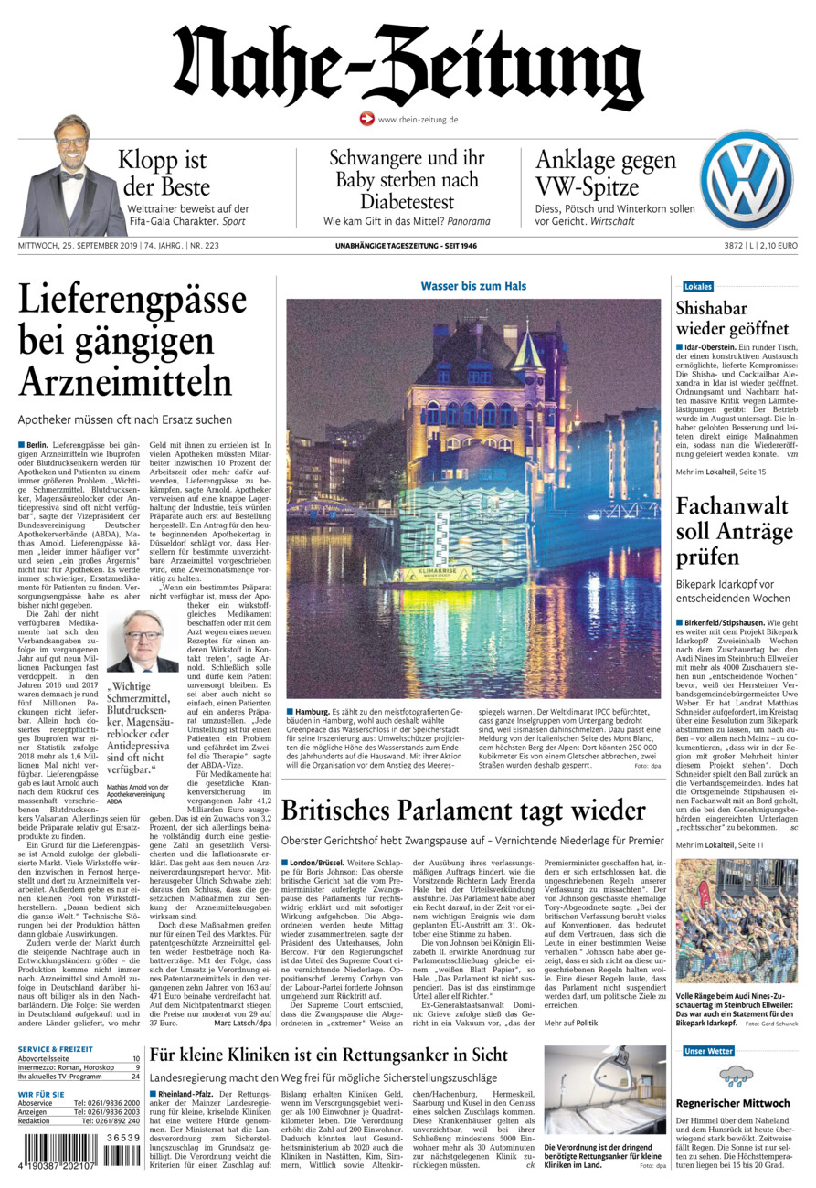 Nahe-Zeitung vom Mittwoch, 25.09.2019