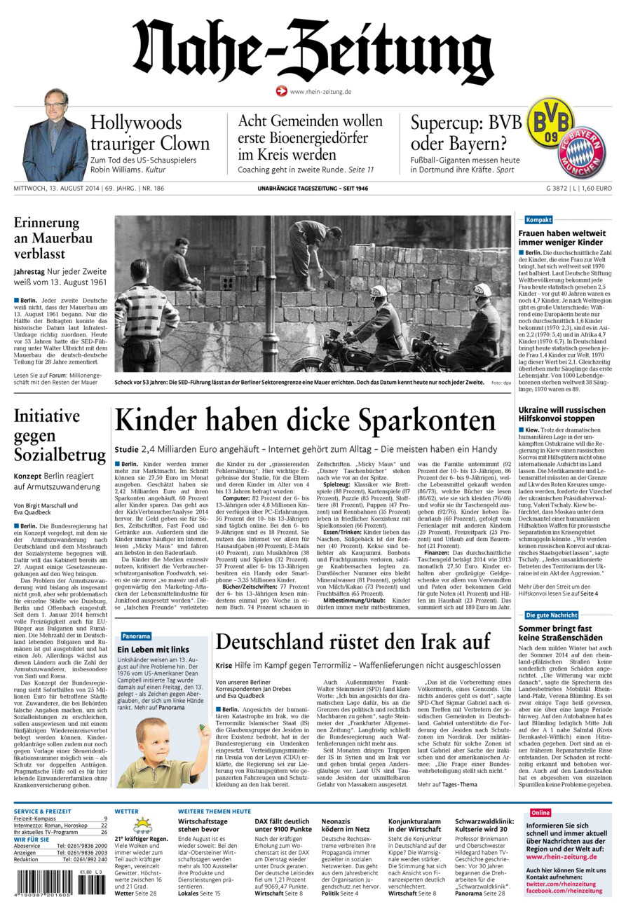 Nahe-Zeitung vom Mittwoch, 13.08.2014