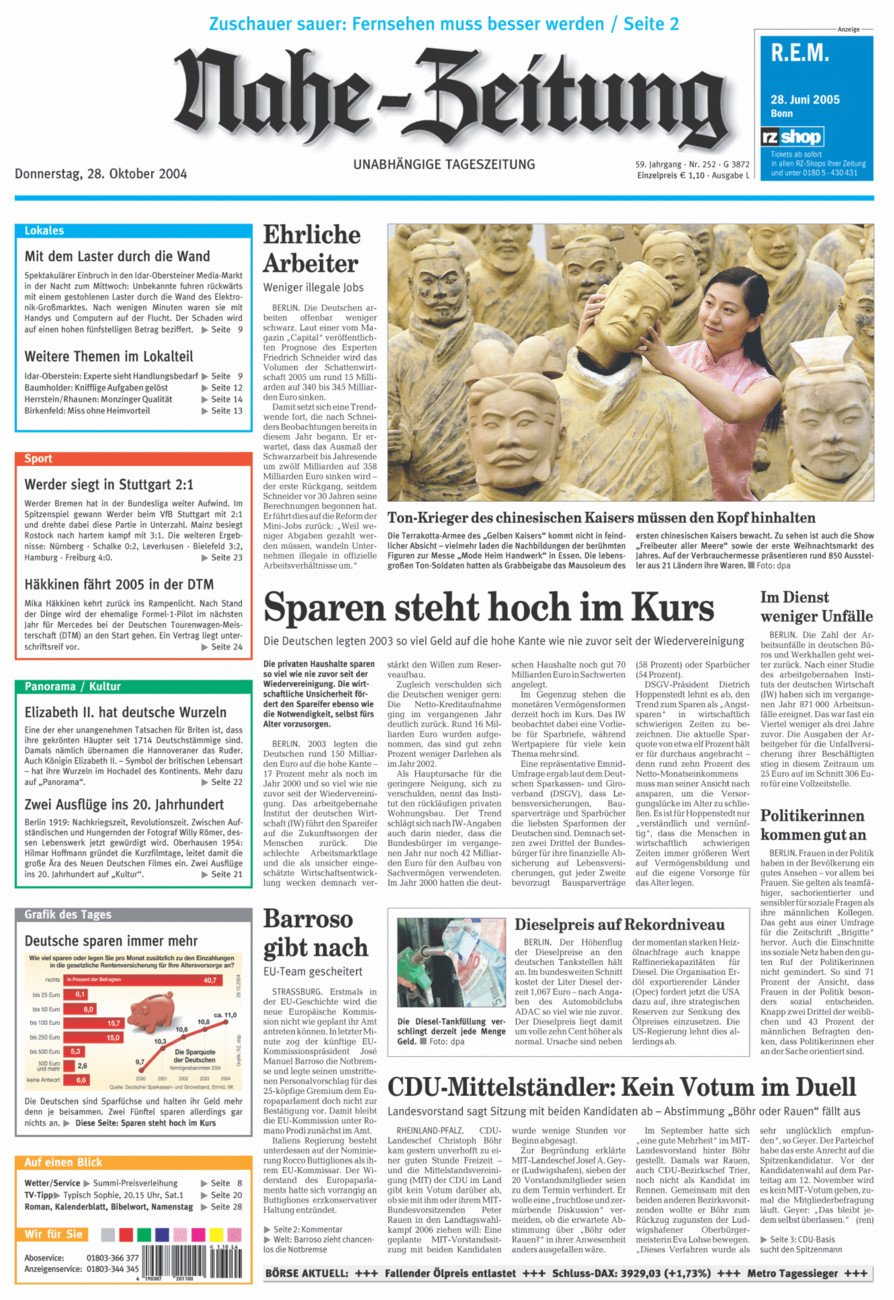 Nahe-Zeitung vom Donnerstag, 28.10.2004