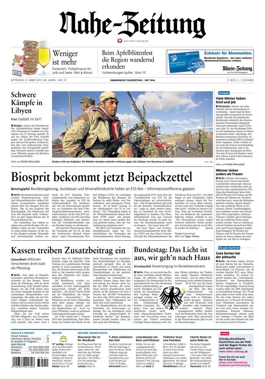 Nahe-Zeitung vom Mittwoch, 09.03.2011
