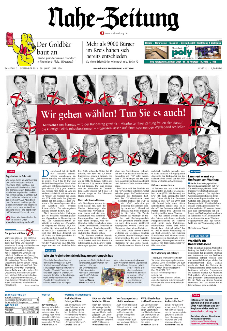 Nahe-Zeitung vom Samstag, 21.09.2013