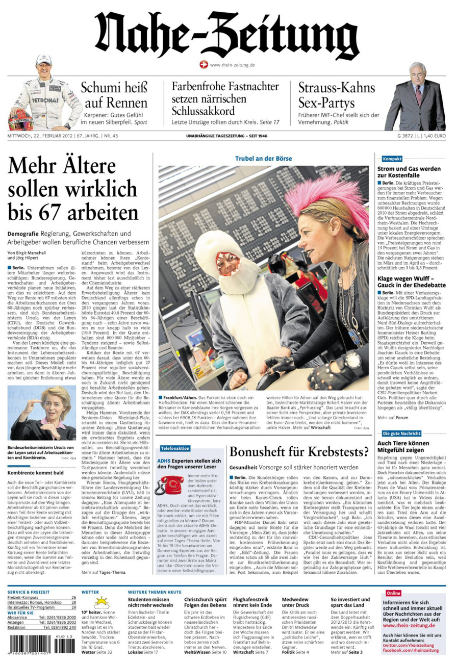 Nahe-Zeitung vom Mittwoch, 22.02.2012