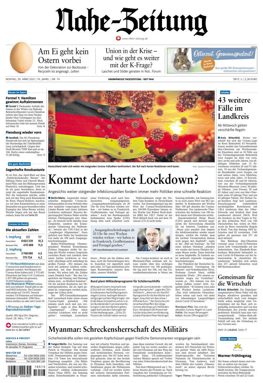 Nahe-Zeitung vom Montag, 29.03.2021