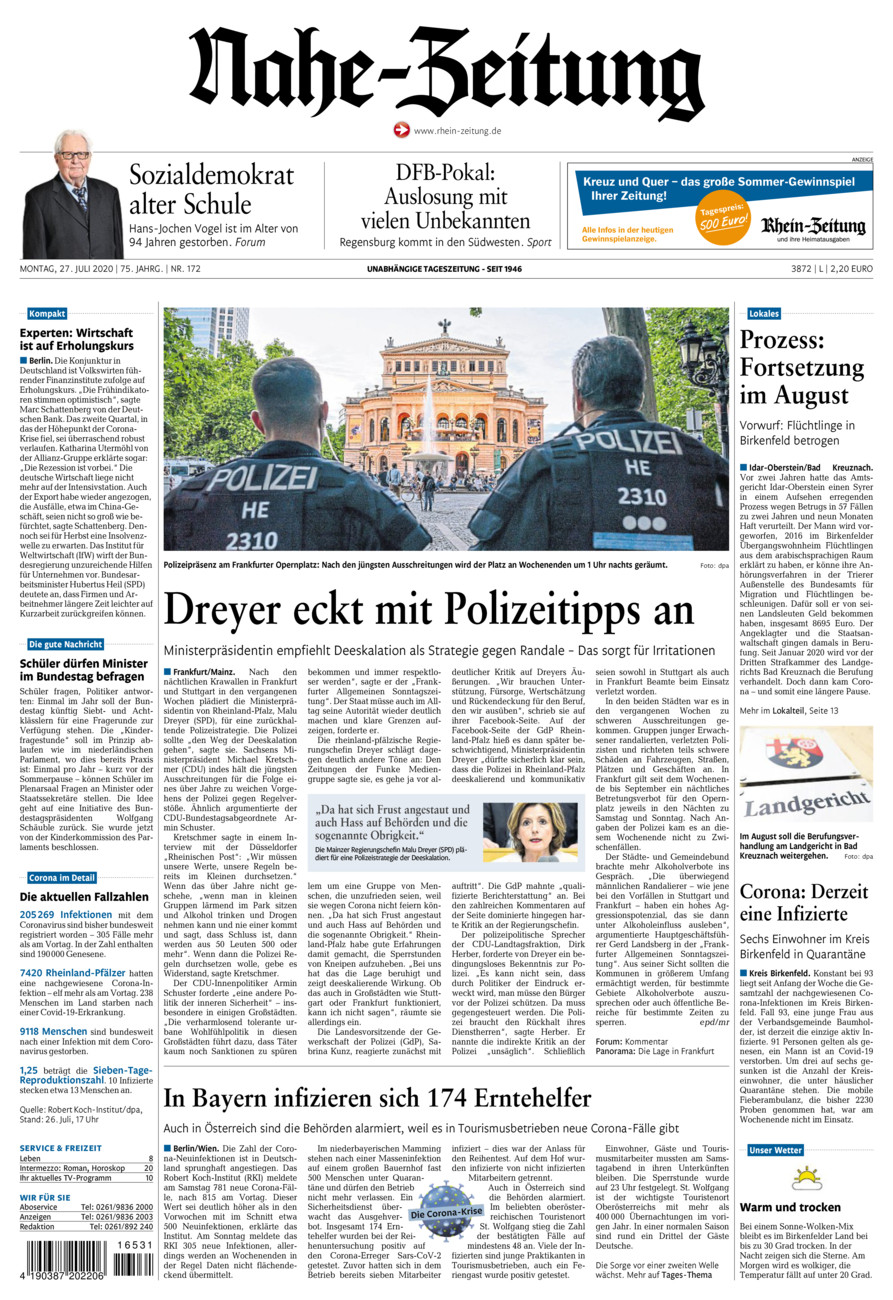 Nahe-Zeitung vom Montag, 27.07.2020