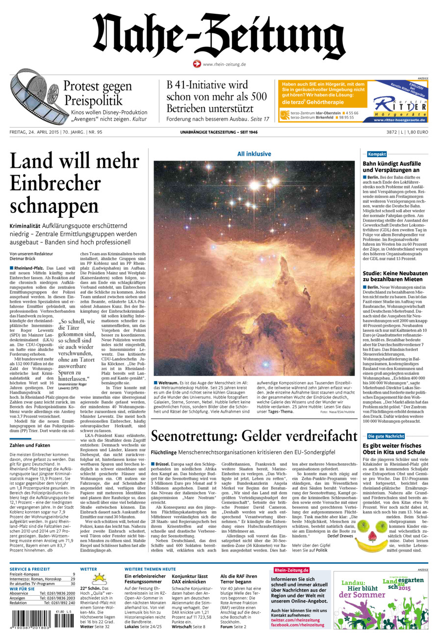 Nahe-Zeitung vom Freitag, 24.04.2015