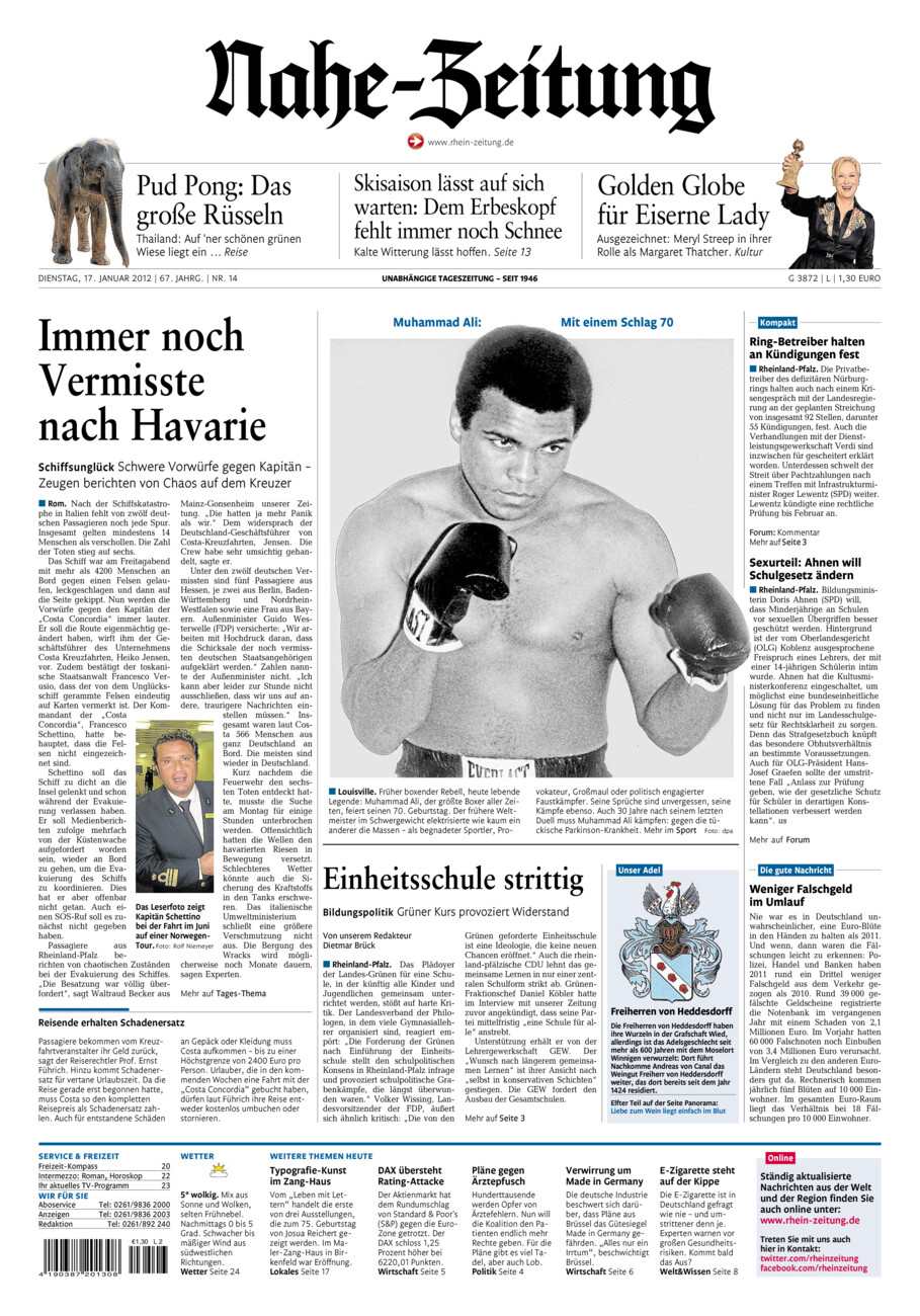 Nahe-Zeitung vom Dienstag, 17.01.2012