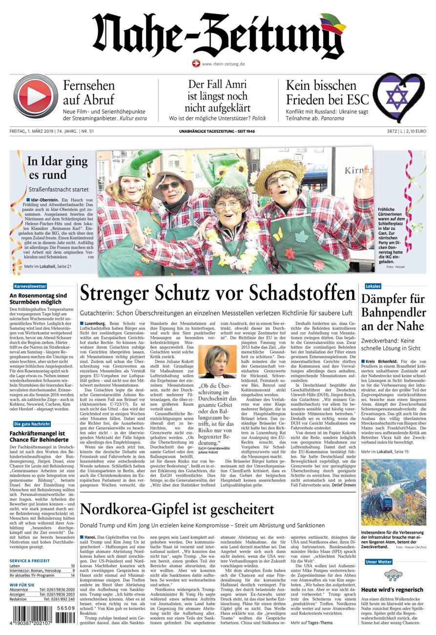 Nahe-Zeitung vom Freitag, 01.03.2019