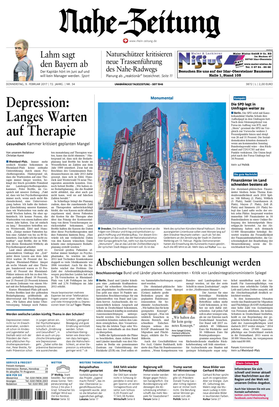 Nahe-Zeitung vom Donnerstag, 09.02.2017